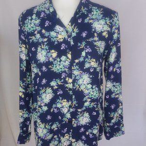 White Stay Floral  M Long Sleeve Multicolor Button